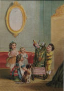Children playing with Polichinelle puppets - 19th Century France Lithograph