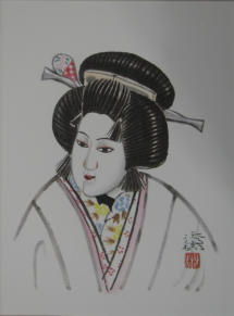 Bunraku watercolour. Female character - 20th Century