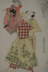 Kabuki Woodblock print. Kabuki actor Nakamura Utaemon with puppet. - Toyokuni (1769-1825)