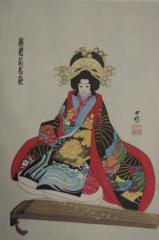 Bunraku Play design folio. 2 of 4 prints (3 puppets and 1 scene) - Kunobu (1848-1941)