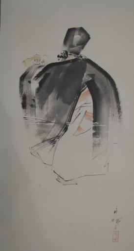 Noh actor in Okina mask - 20th Century scroll