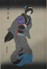 Bunraku Play design folio. 1 of 4 prints (3 puppets and 1 scene) - Kunobu (1848-1941)