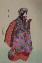 Bunraku Play design folio. 3 of 4 prints (3 puppets Osomi, Hisamitsu and Hisaku, Omitsu and 1 scene) - Kunobu (1848-1941)