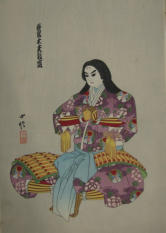Bunraku Play design folio. 3 of 4 prints (3 puppets and 1 scene) - Kunobu (1848-1941)