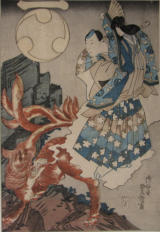 Bunraku woodblock print. Kitsune fox - Sadahiro (active 1820s-1850s)