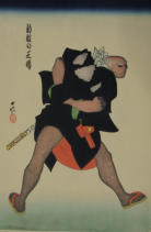  Bunraku Play design folio. 3 of 4 prints (3 puppets and 1 scene) - Kunobu (1848-1941)