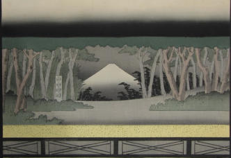 Bunraku Play design folio. 4 of 4 prints (3 puppets and 1 scene) - Kunobu (1848-1941)