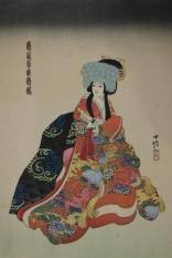 Bunraku woodblock prints. 1 of  3 prints (2 puppets Takatasune and 1 scene) - Kunobu (1848-1941)