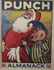 Punch Almanack. Colour front cover with Punch and Father Christmas - J. H. Dowd 1933, UK Magazine cover