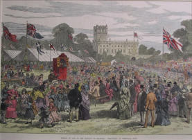 The Coming of Age of the Marquis of Stafford Festivites at Trentham Hall - 1872 UK Hand coloured newspaper page