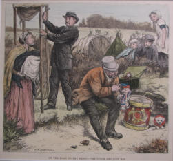 On the Road the the Derby - The Punch and Judy Man - E. F. Brewtnall 19th Century UK Hand coloured magazine page