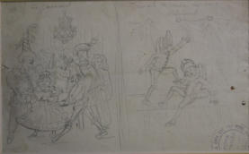 ‘Le Carnaval’ and 'Polichinelle'. Original pencil drawing. From the Pecci-Blunt Collection of Roma Spaita - 19th Century France, Drawing