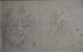 ‘Le Carnaval’ and 'Polichinelle'. Original pencil drawing. From the Pecci-Blunt Collection of Roma Spaita - 19th Century France, Drawing