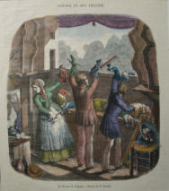 Guignol et son Theatre. From 'Magazine Pittoresque' - E. Lorsay 1822 France Hand coloured magazine page