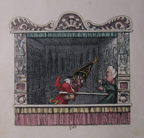 Hand coloured book plate from Payne-Collier Punch and Judy - George Cruikshank 1827 UK Hands coloured book plate