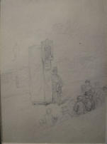 Punch and Judy show.  'Cousens' on rear of Drawing - Cousens 19th Century UK Pencil drawing