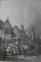 Punch and Judy show in village street - 19th Century UK Engraving