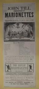 John Till Manufacturer of Marionettes - 19th Century USA hand coloured Playbill 