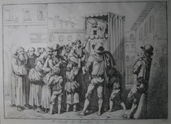 Il Casotto dei Burattini in Roma, Pulcinella - Pinelli 1815 Italy Engraving 