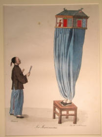 Les marionnettes. Chinese booth - Deveria 1900 UK lithograph