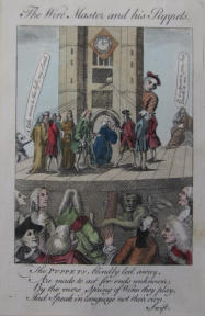 The Wire Master and his Puppets - 1810 UK Coloured engraving 