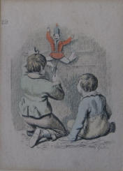 Boys and a 'Jumping Jack' - Geikie 19th Century European coloured engraving