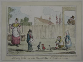 Dancing Dolls -Les Marionette a Londres - George Cruikshank 1835 UK Coloured print