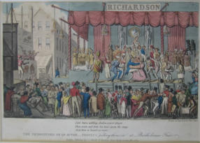 The Vicissitudes of an actor. Bartholomew Fair - Theo Lane 19th Century UK coloured print 