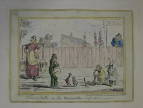 Dancing dolls - George Cruikshank 1835 English hand coloured print
