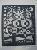 16 of 19 lino prints by Roger Whitmore - Roger Whitmore 1971/72/73/74/ UK Lino prints