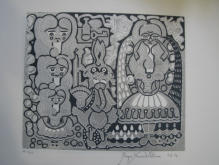 13 of 19 lino prints by Roger Whitmore - Roger Whitmore 1971/72/73/74/ UK Lino prints