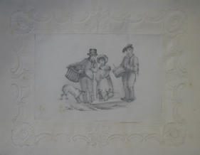 Jigging puppets - 19th Century English pencil drawing