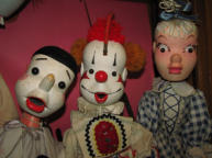 Pierrot, Clown and Colombine rod puppets - John Blundall, 1990, UK