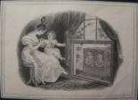 Mother and Child watching Punch and Judy through a window - John Burnett 1868 UK Engraving