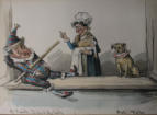 Mr Punch, Judy and the Baby and Dog Toby - 1880 UK watercolour