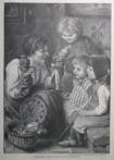 Puppentheater. Woman and Children with Kasperel - Hermann Raulbach 1897 Germany Newspaper page