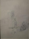 Punch and Judy show.  'Cousens' on rear of Drawing - Cousens 19th Century UK Pencil drawing