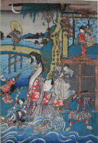 Bunraku woodblock print. Male with multiple figures - Sadahide 1879