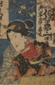 Small woodblock print from book. Female with puppet - 19th Century