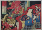 Diptych woodblock print. Puppet with tiger - 19th Century