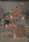 2 puppeteers with small puppet. - Toyokuni III (1786-1864) 1857.