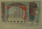 Woodblock print D'Arc Marionette theatre in Japan. Stilt-walking clown - Tsukioka Kogyo (1869-1927)